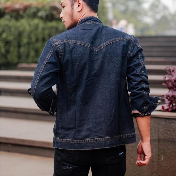 Jaket Distro Jeans Denim Biru Resleting Simple Keren Nyaman Jaket Formal Pria Hitam Garmen Panjang L