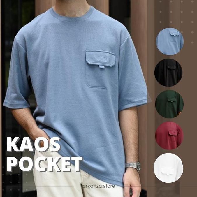 Baju Kaos Saku Polos Oversize Pria Wanita Kaos Saku Pendek Cotton 30s