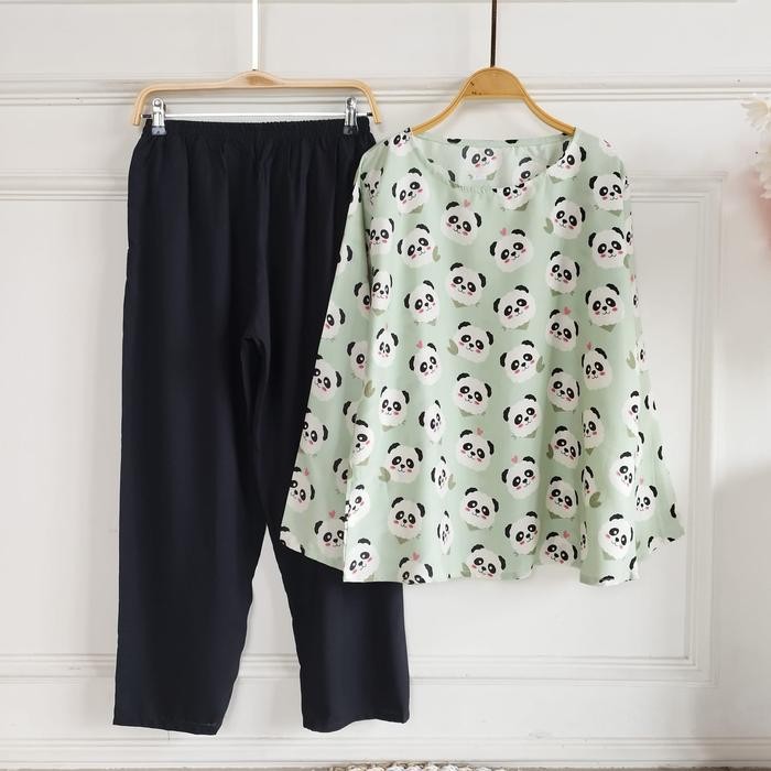 DWF Babydoll Setelan One Set Piyama Wanita Dewasa Rayon - Lengan Panjang