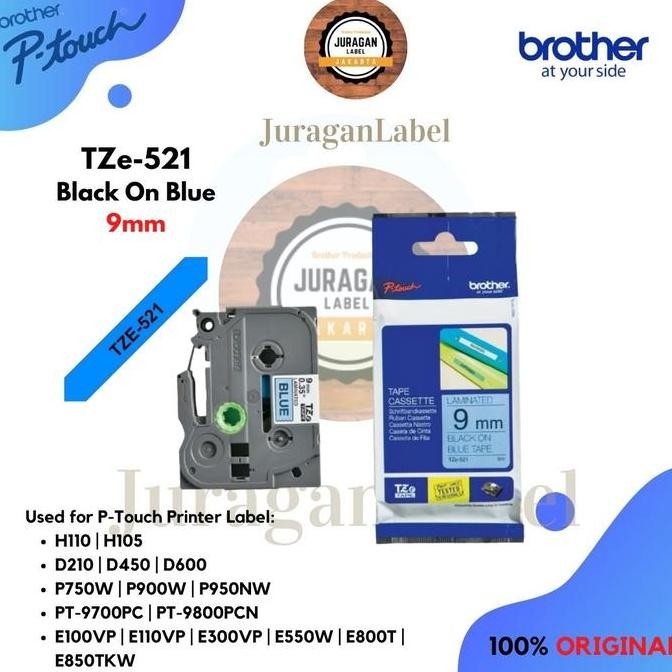 

Brother Tze-521 9Mm Ptouch Tape Label Tze521 Hitam Biru Standar Laminasi Tahan Air Dan Panas Cocok Untuk Printer Pt-H, D, E, P Series New Stok