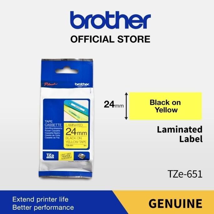 

Brother Label Tape Tze-651 24Mm X 8M Laminated Black On Yellow Tze651 New Stok
