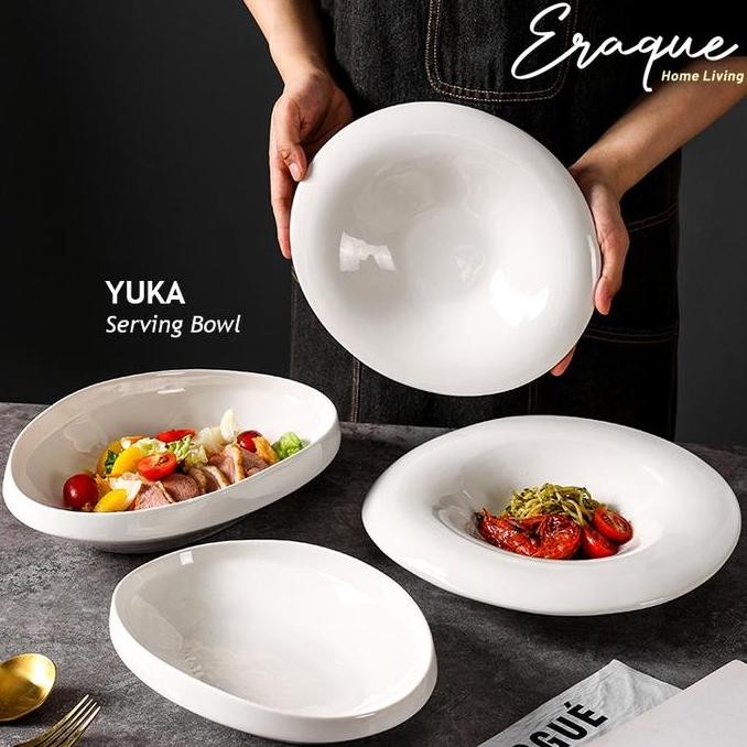 TERLARIS - Yuka Serving Bowl / Mangkok Saji Makan Lauk Oval Putih Mewah Aesthetic