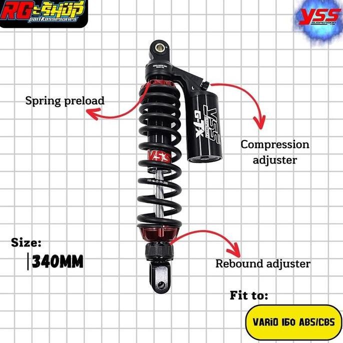 new Shock YSS Tabung GTX G-TX Black 340mm Vario 160 Original Thailand murah