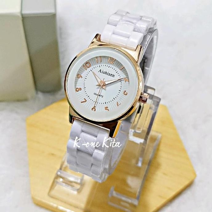 Jam Tangan Wanita Analog Mika Keramik Putih dengan Angka - Watches  Permata Quartz jam wanita