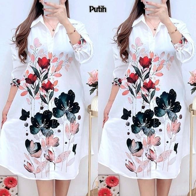 8345 KEMEJA TUNIK BUNGA JUMBO LD120 KATUN SILK WANITA |TUNIK KATUN SILK|TUNIK FLOWER
