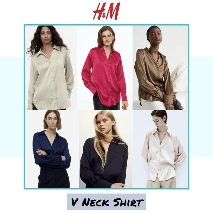 Long Sleeve V Neck Silk Shirt by H*M - Kemeja Lengan Panjang Wanita