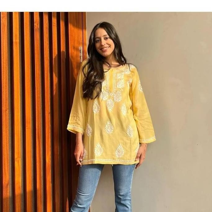 Laqueens Trigya yellow bordir kurti short baju India kurta remaja dewasa wanita perempuan kuning mus