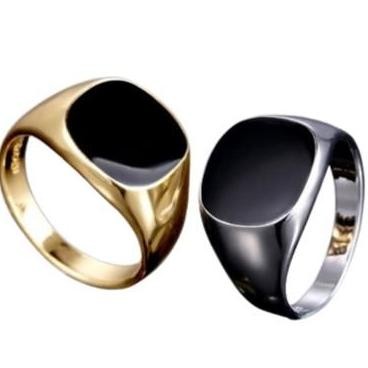 Cincin Pria Titanium Silver Hitam Gold Kotak Oval Mafia Ring Keren C39