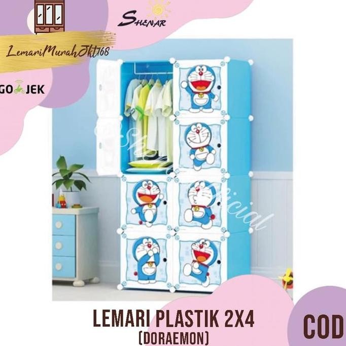 LEMARI PLASTIK ANAK 2X4 KARAKTER DORAEMON SHENAR SERBAGUNA LEMARI MAINAN ASLI