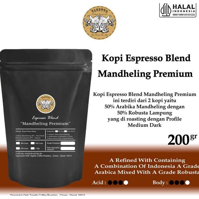 

READY KOPI MANDHELING PREMIUM BLEND 200G - 50% ARABIKA 50% ROBUSTA BEAN/BUBUK