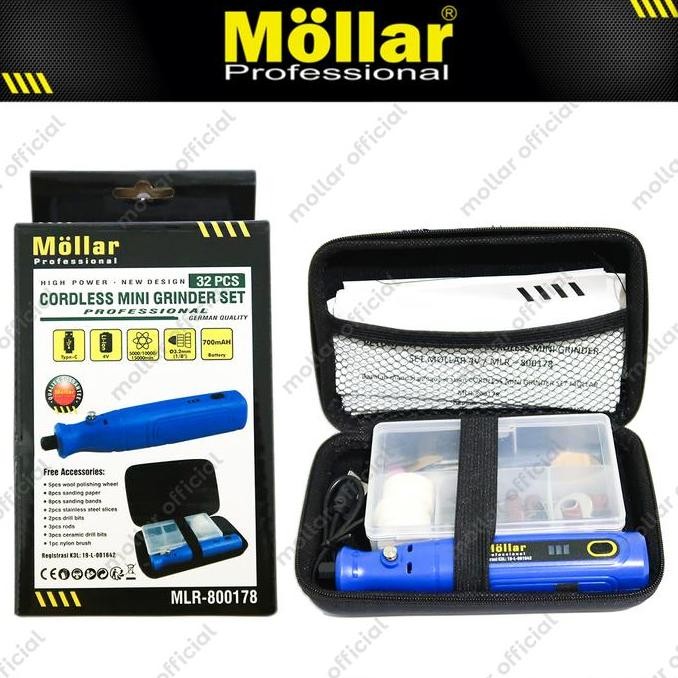 mollar mini grinder set 800178 32 pcs cordless baterai gerinda tuner portable berkualitas