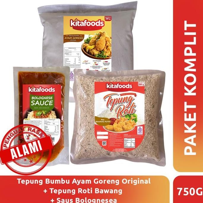 

PAKET KOMPLIT 1 ( tepung ayam goreng ori 250gr+ TR bawang Putih 250gr + Bolognese sauce 250gr ) Tanpa Penguat Rasa