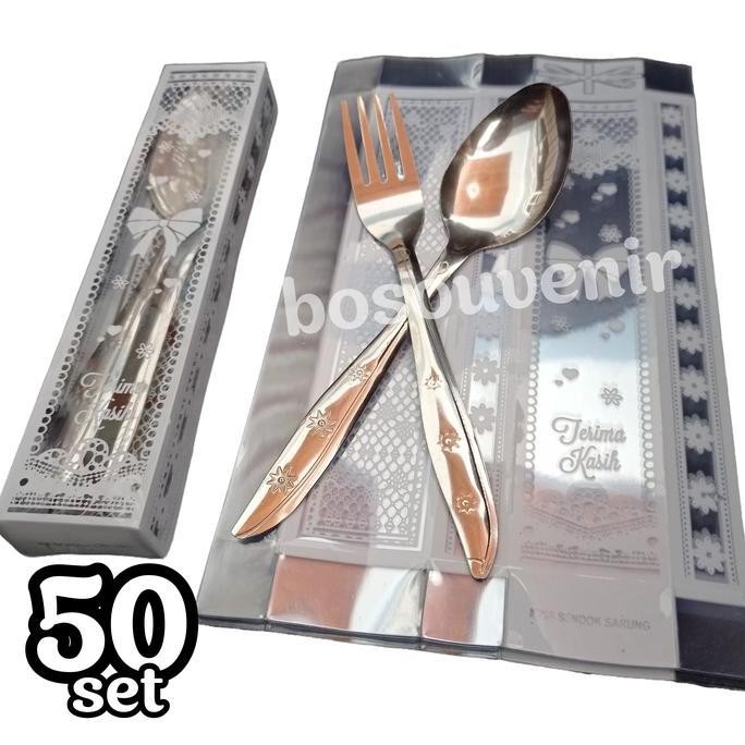 Diskon Souvenir Pernikahan 50 Set Sendok Garpu Stainless Free Kotak Mika