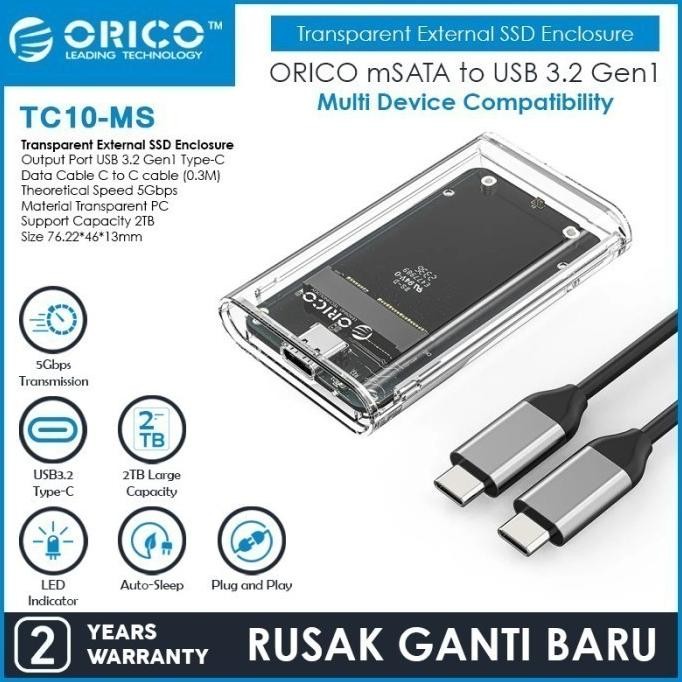 Terlaris Orico Msata To Usb 3.2 Gen1 Transparent External Ssd Enclosure - Tc10-Ms