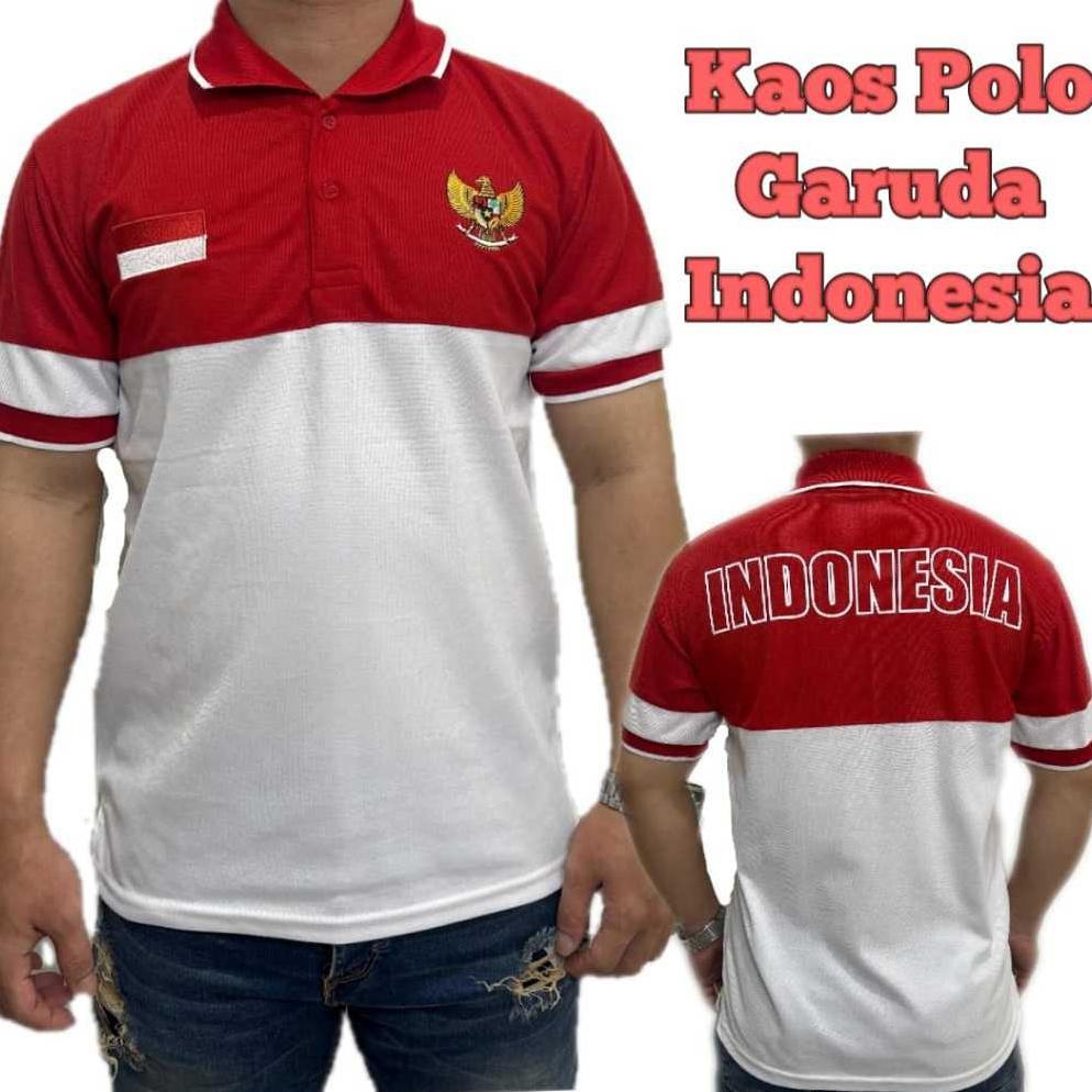 Kaos Kerah Merah Putih 17 Agustus / Kaos  Kerah Logo Garuda Merah Putih Indonesia