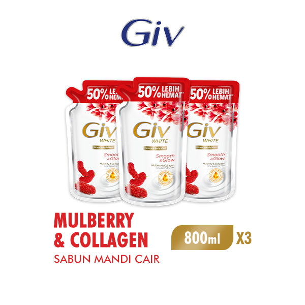 Giv White Sabun Mandi Cair Mulberry Pouch 800 ml x3