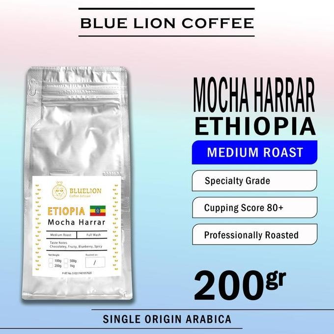 

READY KOPI ARABIKA ETHIOPIA MOCHA HARRAR 200GR - BLUE LION COFFEE BEANS