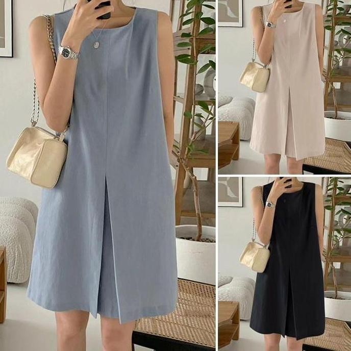 ezola midi dress wanita casual mini dress polos korean style pesta & kondangan berkualitas