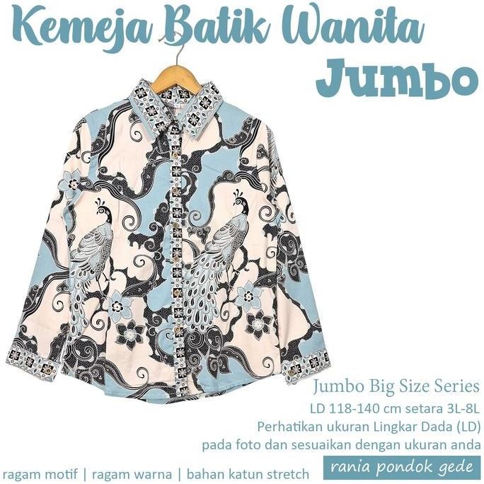 Kemeja wanita Jumbo 3L - 5L LD 120, 125, 130 cm batik katun stretch