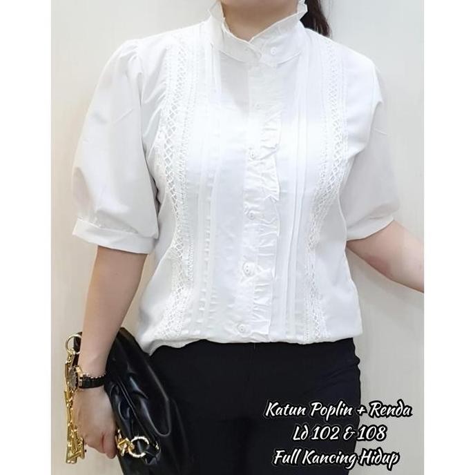 Kemeja Putih Korea Trendy - Blouse Putih - Kemeja Casual Formal Kantor - Baju wanita korea - atasan 