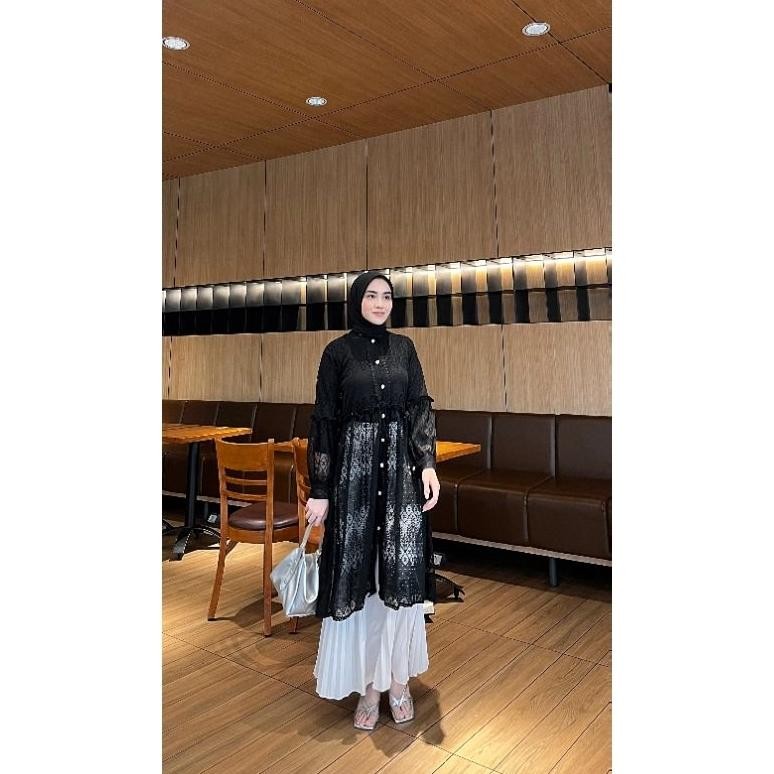 Hot Sale - Black Outer Brukat Cardigan Brokat Lengan Panjang atasan outher brukat Outer Brokat outer