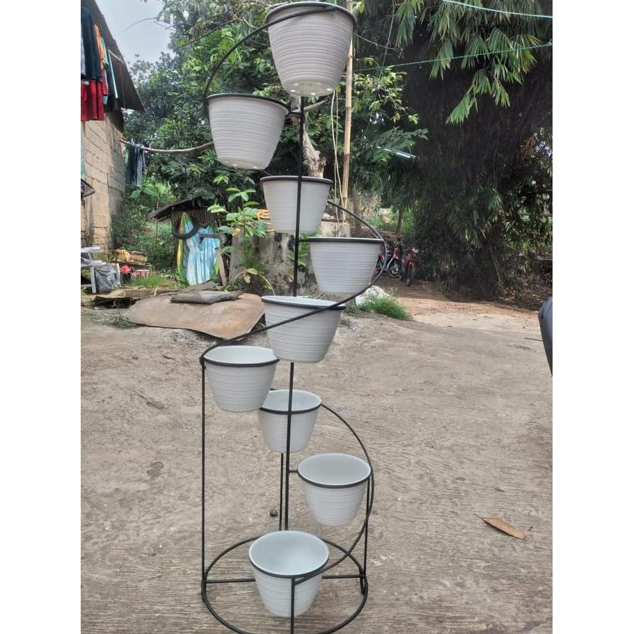 Stok Sj 9 In1 Standing Pot Melingkar Modern Minimalis / Standing Pot Bunga Besi Tiang