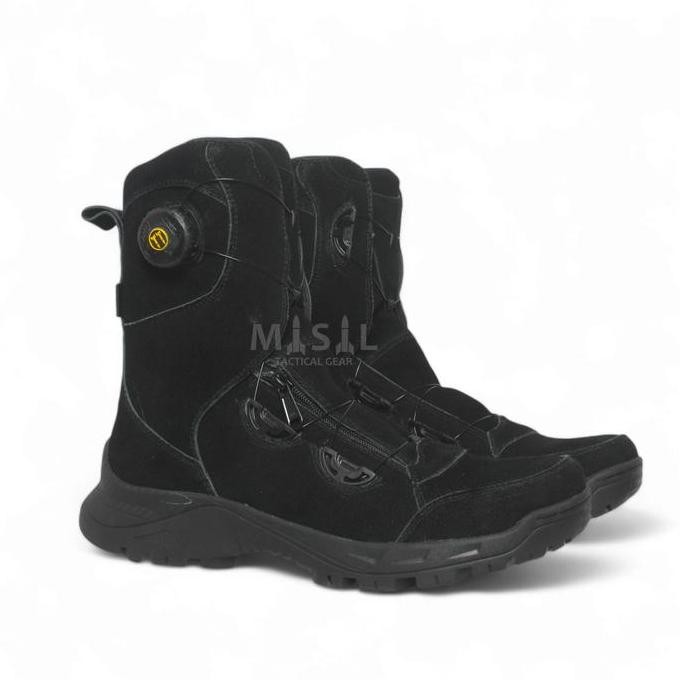 Misil Sepatu PDL Tactical Tali Putar TNI Polri Paspampres Model Black Hawk V2 Kulit Suede Hitam - Bo
