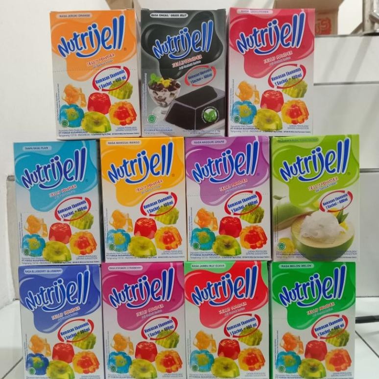 

NutriJell Jelly Powder Aneka Rasa 1 Box Isi 12 Saset @ 10 Gram - NutriJell Kemasan Ekonomis Rasa Buah Termurah Nugi