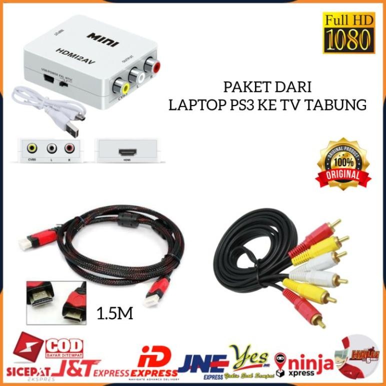 [COD] PAKET LENGKAP DARI LAPTOP PS3 SET TOP BOX KE TV TABUNG / CONVERTER HDMI TO AV RCA HDMI2AV ADAP