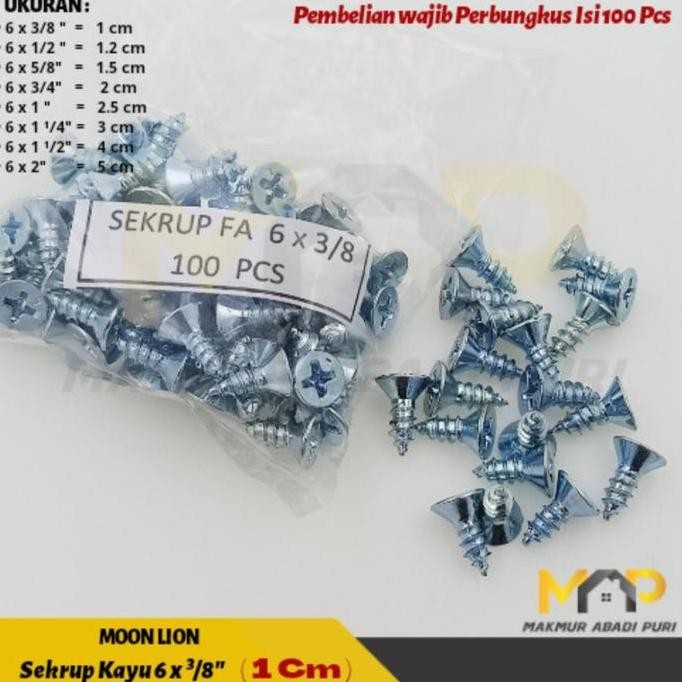 Sekrup Kayu Serbaguna - Sekrup Triplek Moon Lion 6x/8" (1Cm)-100pcs READY