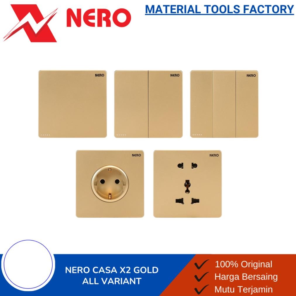 NERO CASA X2 GOLD SAKLAR STOP KONTAK FRAME - SAKLAR NERO - STOP KONTAK NERO - FRAME NERO - SAKLAR 1 