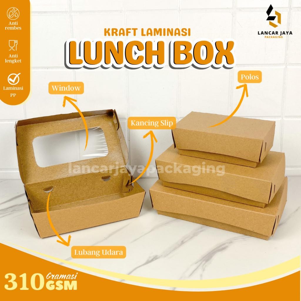 

Kkim Paper Lunch Box Kotak Makan Kertas Kraft Coklat Dos Kemasan Nasi S M L 12X8X5 16X9X5 18X11X5