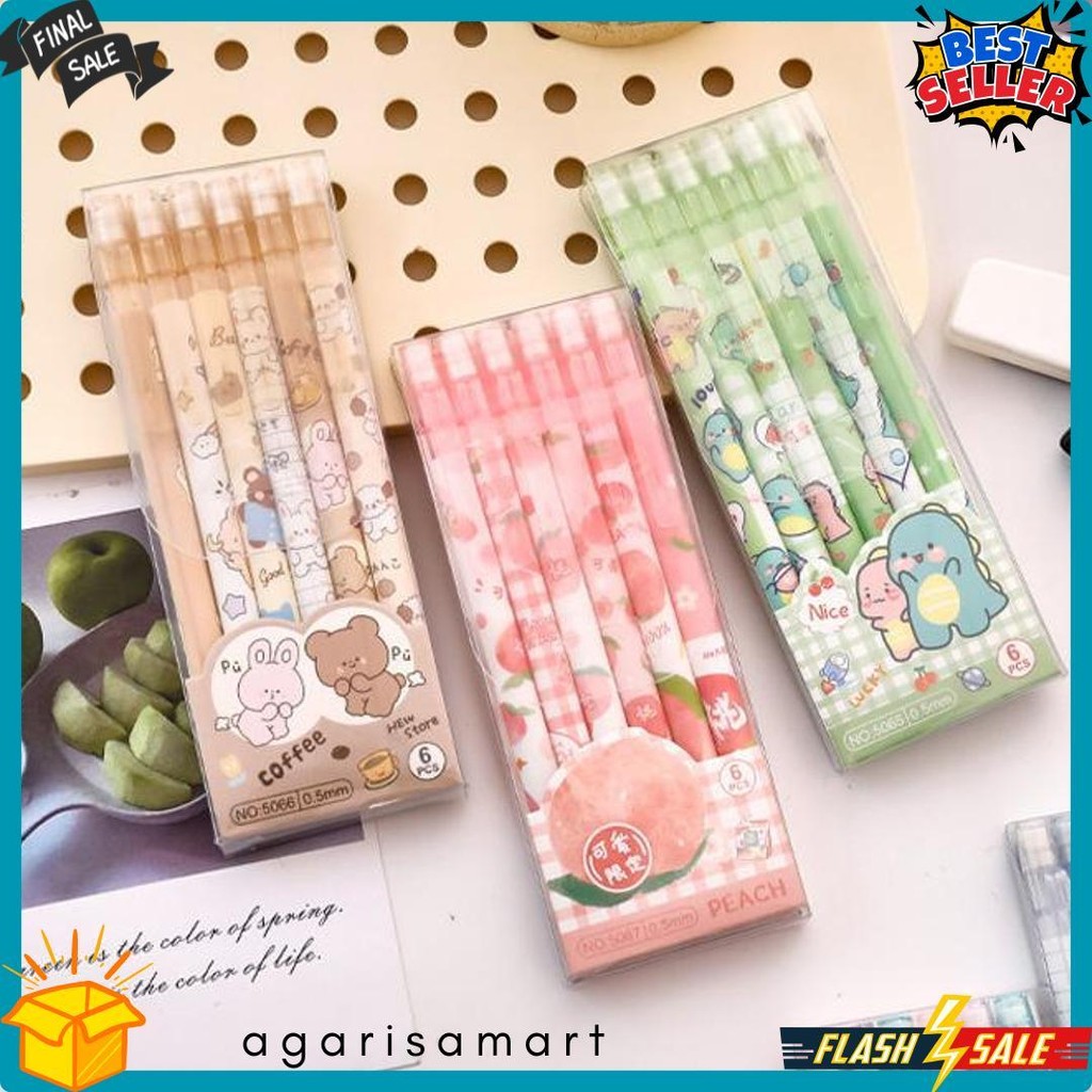

1 Set 6Pcs Pensil Mekanik 0.5 Mm Motif Peach Dan Kartun Lucu / Pensil Mekanik 0.5 Mm Motif Lucu Pgs Diskon Setengah Harga