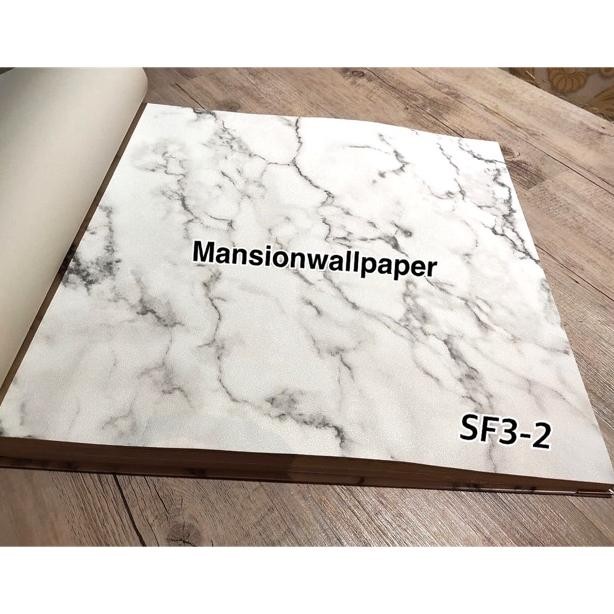 Wallpaper Dinding Motif Marmer Granit Putih Abu Cream