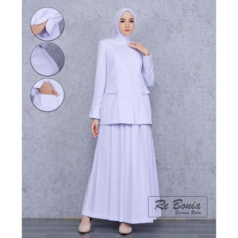 Seragam Re Bonia Baju Dinas Putih Rok A,Seragan Nakes,Asn,Pns,Seragam Pdl Putih Wanita,Seragam Puske
