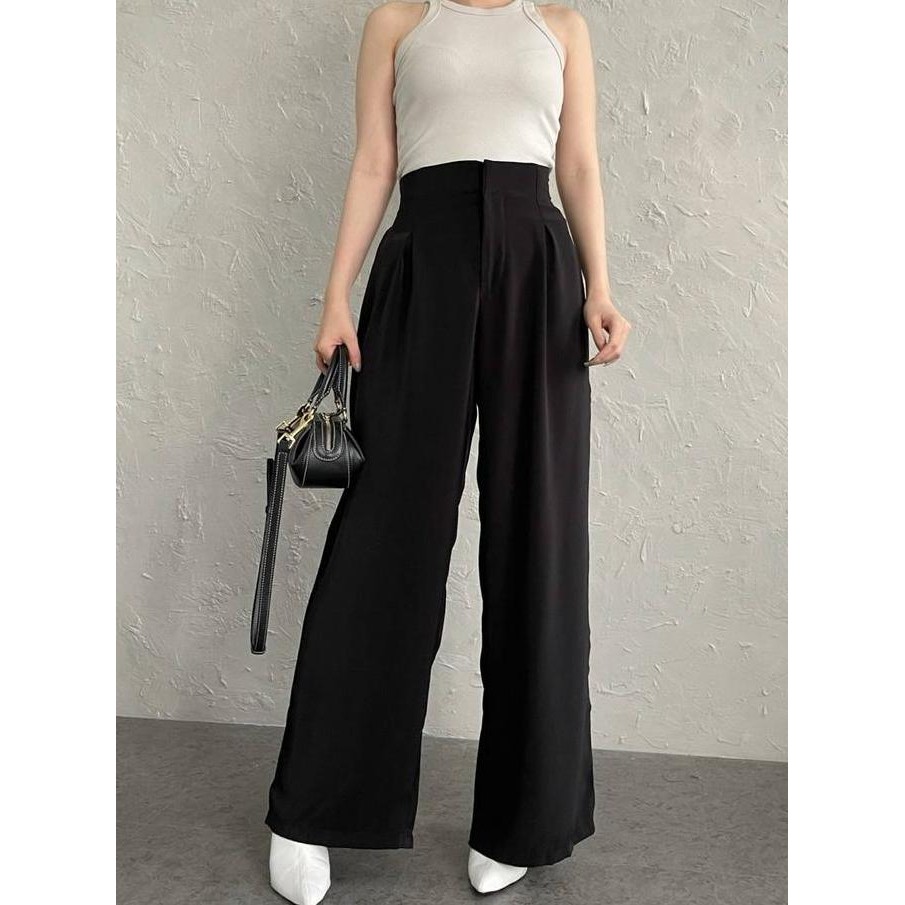 Hana Pants - Celana Panjang Wanita Pinggang Karet Stretch Korea Polos