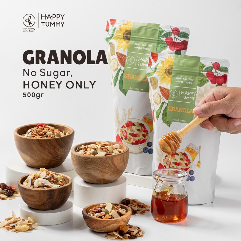 

Happy Tummy - Healthy Food Granola 500 Gram / Cemilan Sehat, Sereal Sehat, Sarapan Sehat Praktis Nugi