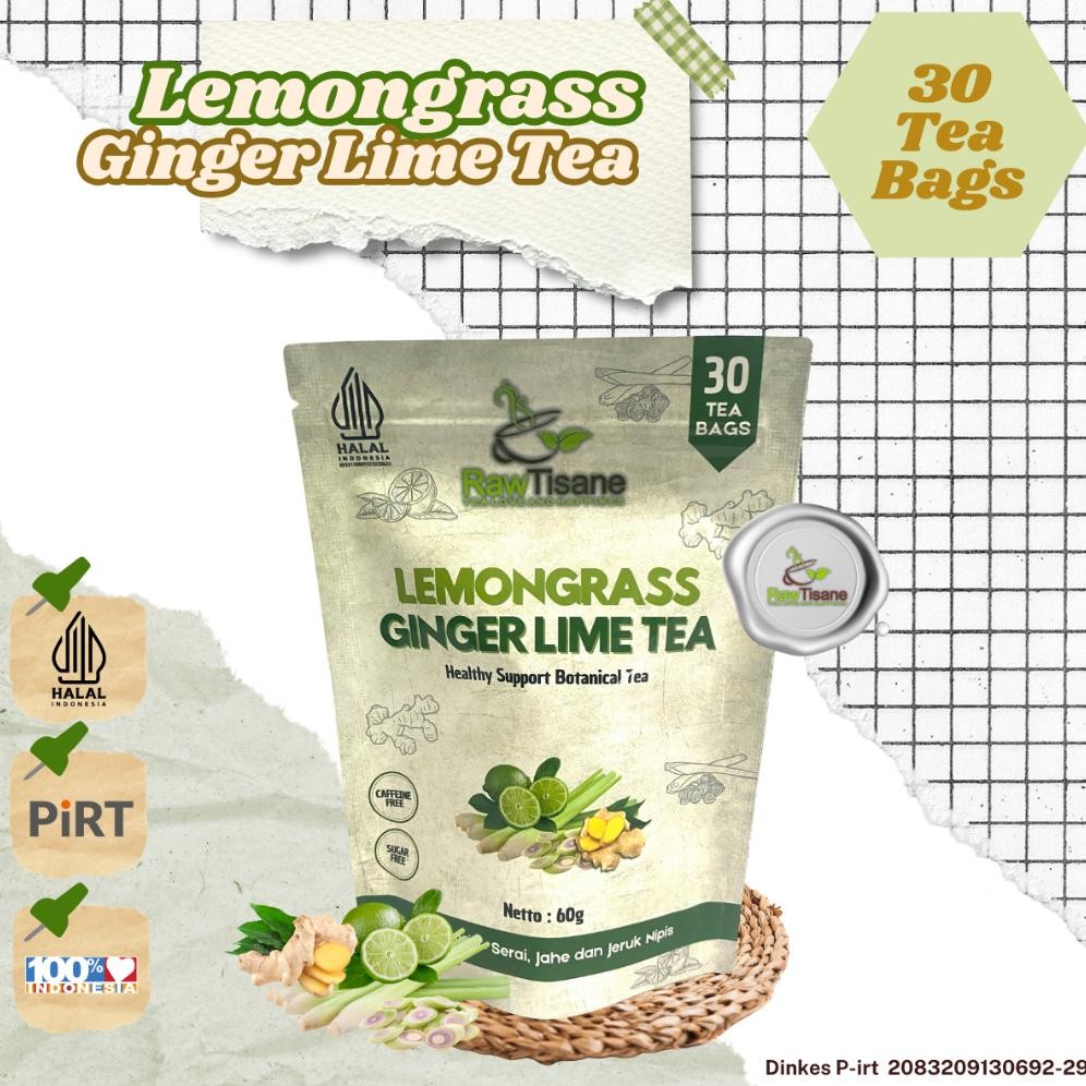

RAW TISANE Lemongrass Ginger Lime Tea : Teh Celup Serai, Jahe & Jeruk Nipis Isi 30 Tea Bag Nugi