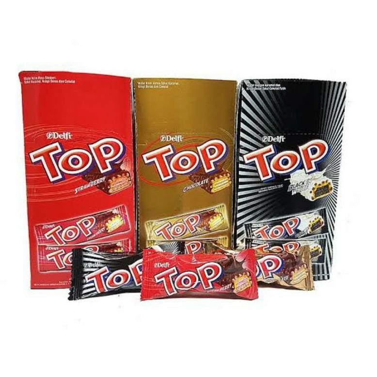 

BEST SELLER DELFI TOP COKELAT ( Coklat / Strawberry / Black White) 1 Box isi 24 CEMILAN MURAH Nugi
