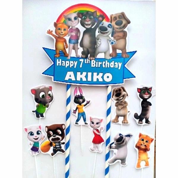 TOPPER CAKE - HIASAN KUE ULANG TAHUN GAMBAR TALKING TOM ANGELA CUSTOM