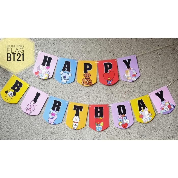 BT 21 Flag Banner Bunting Happy Birthday Dekorasi Pesta Hiasan Ulang Tahun Backdrop Spanduk
