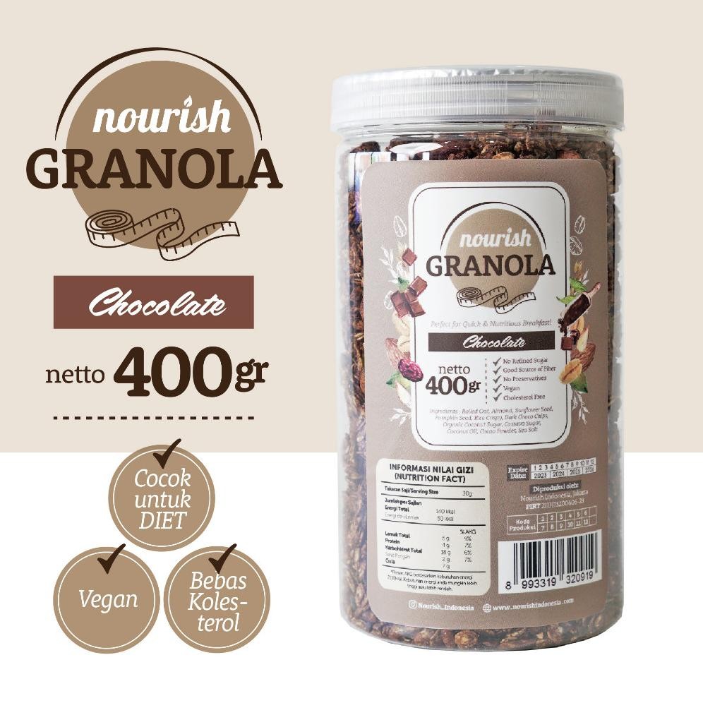 

Nourish Granola Chocolate (Bebas Kolesterol, Tinggi Serat, Vegan) 400gr Nugi