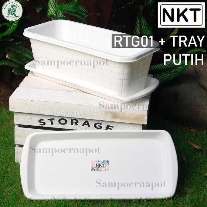 Tersedia Pot Tanaman Plastik Panjang Putih 37cm + Tatakan - Pot Bunga Hias Minimalis