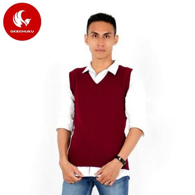Diskon Rompi Rajut Polos Maroon Knit Vest Unisex Okechuku Korea Style