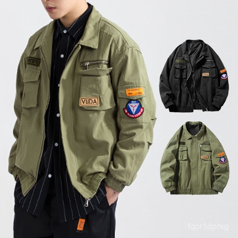 Jaket/Pria/Jaket Kapas Hijau Militer Tebal Pilot Jaket Baseball Longgar QDGI