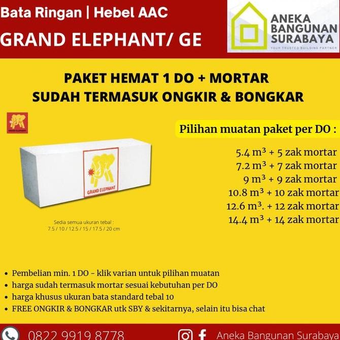 Paket Hemat Bata Ringan GE ( 1 DO + Mortar ) Grand Elephant hebel