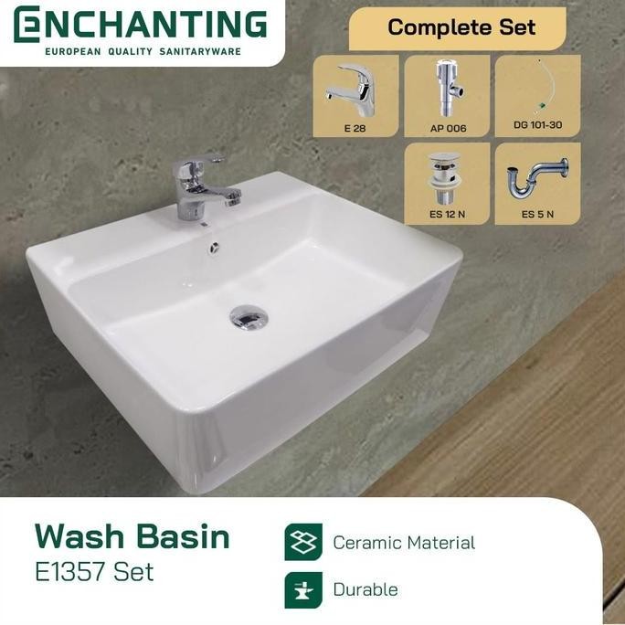 Set Wastafel Gantung Kotak Keramik Europe Enchanting E1357SET
