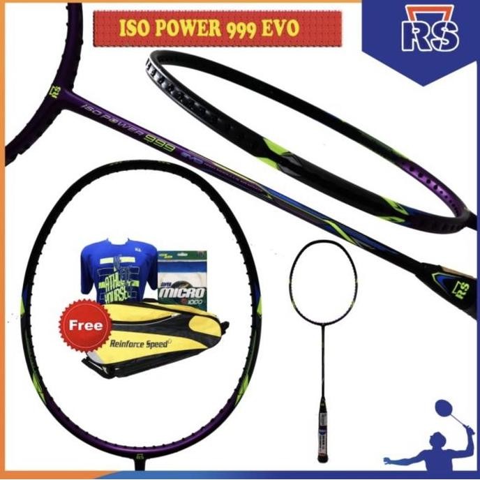 Raket Badminton Rs Iso Power 999 Evo Full Set Komplit Original