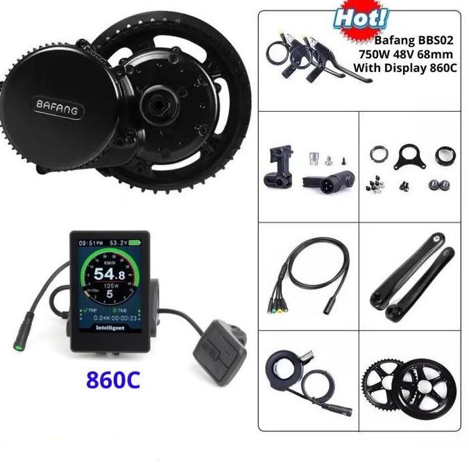 Bafang Kit Ebike Mid Drive Bbs02 750W 48V 68Mm Lcd Display 860C Kualitas Terbaik Harga Termurah