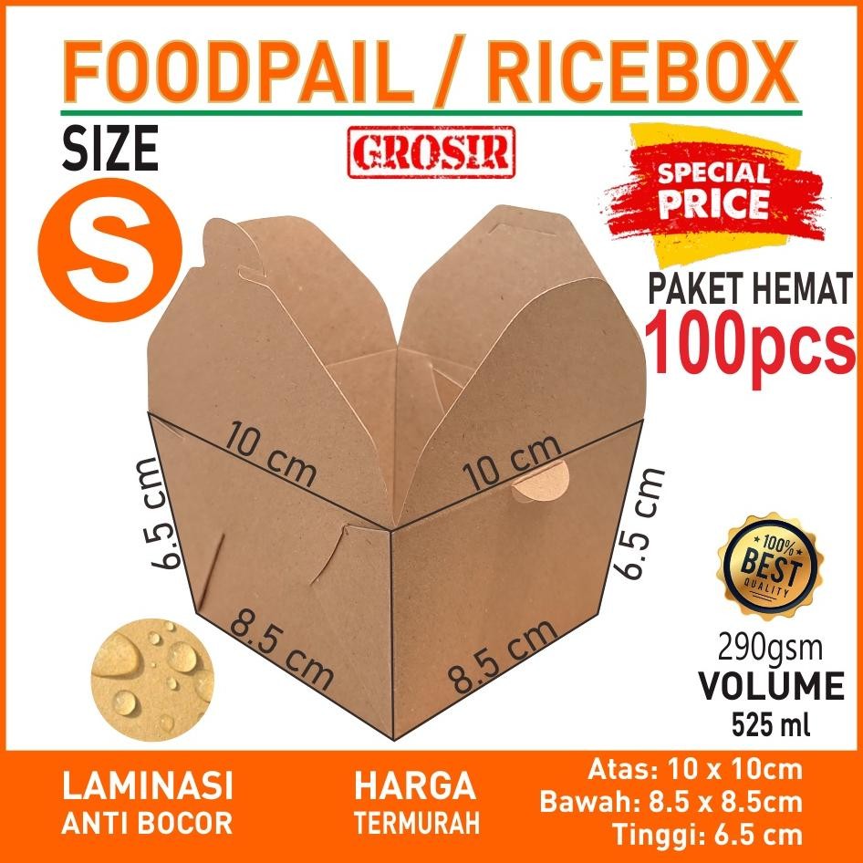 

Food Pail Paper Rice Box Paket 100 Pcs Size S Lunch Box Kertas Dus Makanan Takeaway Kraft Laminasi Foodpail Grosir Murah Nugi